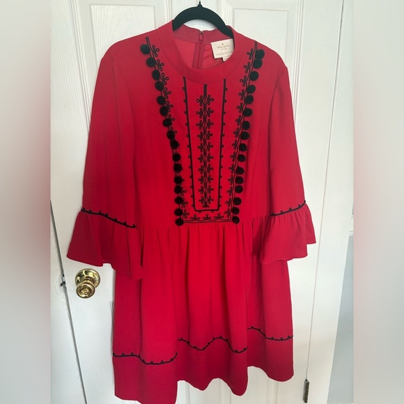 Kate Spade Red & Black Pom Pom Dress – Size 16 – Festive Cocktail Flair - Picture 3 of 12